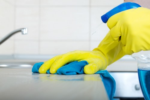 A gutter cleaning service working on a Belsizepark commercial building