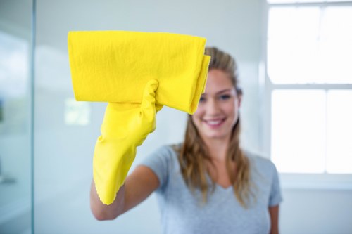 Commercial cleaners preparing a Belsizepark workplace for daily use